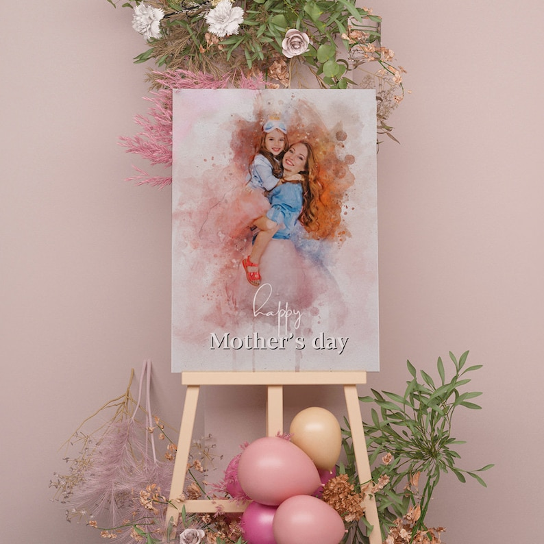 Custom Mother's Day Portrait - Personalized Illustration Canvas Print Grandma Watercolor Art Family Portrait Canvas Art Wall Art