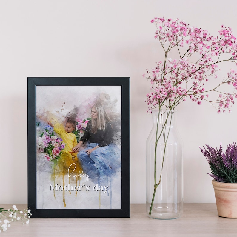 Custom Mother's Day Portrait - Personalized Illustration Canvas Print Grandma Watercolor Art Family Portrait Canvas Art Wall Art