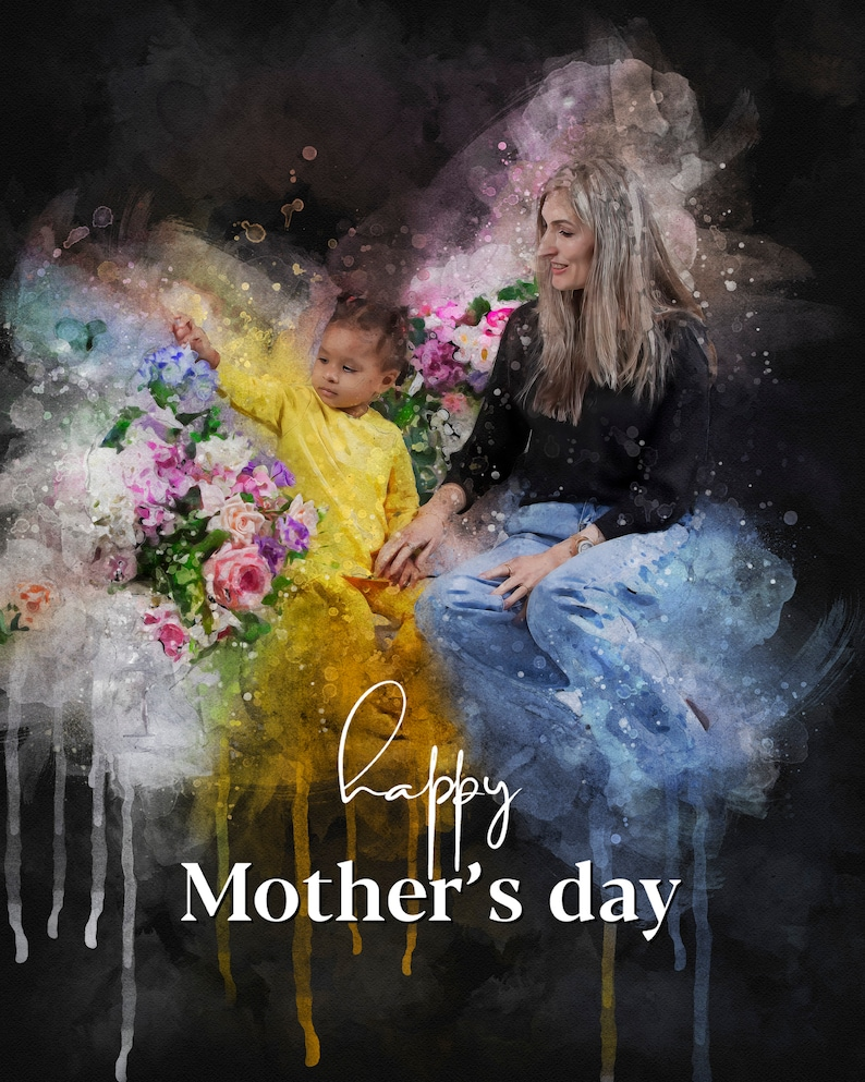 Custom Mother's Day Portrait - Personalized Illustration Canvas Print Grandma Watercolor Art Family Portrait Canvas Art Wall Art