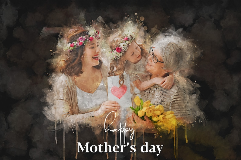 Custom Mother's Day Portrait - Personalized Illustration Canvas Print Grandma Watercolor Art Family Portrait Canvas Art Wall Art