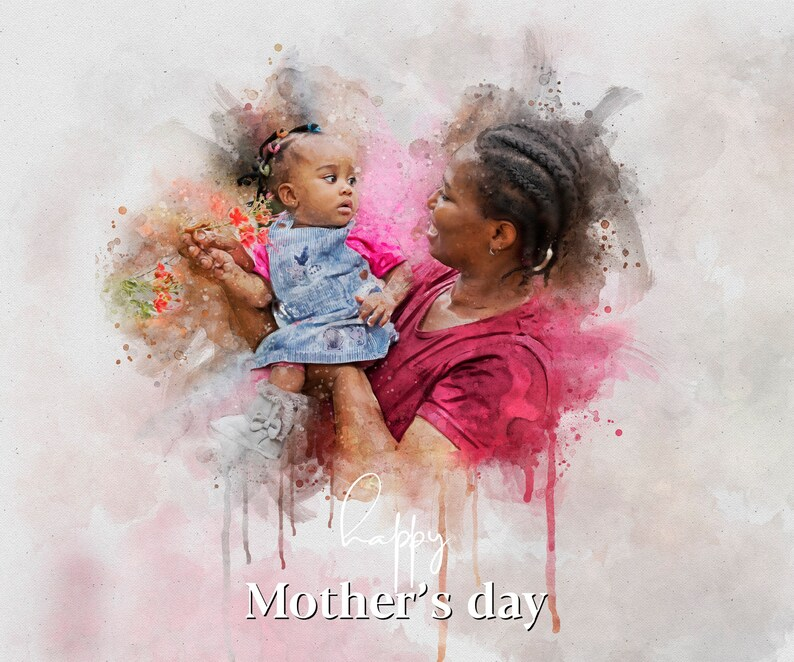 Custom Mother's Day Portrait - Personalized Illustration Canvas Print Grandma Watercolor Art Family Portrait Canvas Art Wall Art