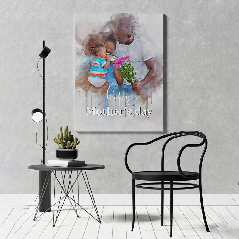 Custom Mother's Day Portrait - Personalized Illustration Canvas Print Grandma Watercolor Art Family Portrait Canvas Art Wall Art