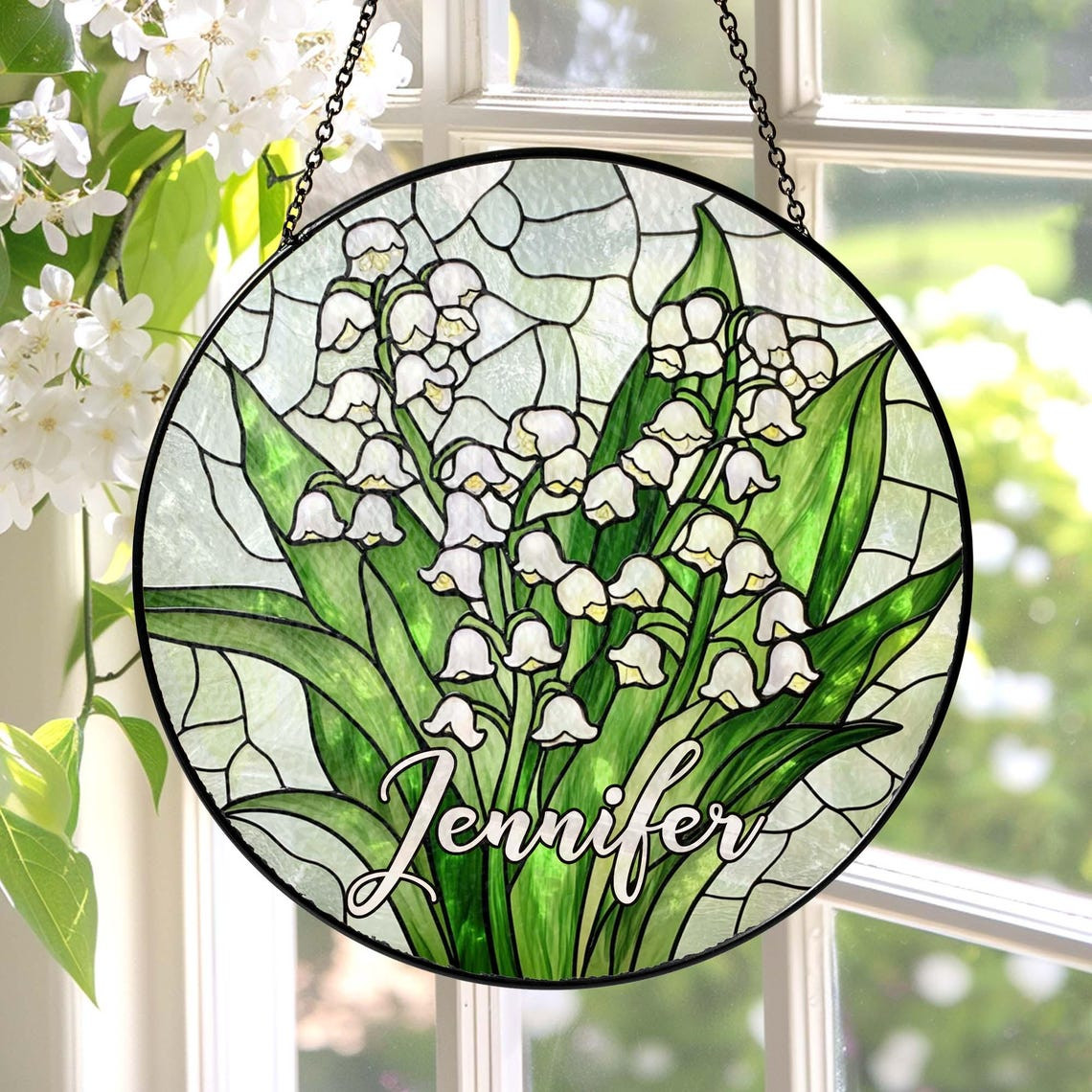 Stained Glass Lily Of The Valley Flower Suncatcher Mother's Day Gift May Birth Month Flower Grandma Gift Glass Suncatcher Family Gift Idea