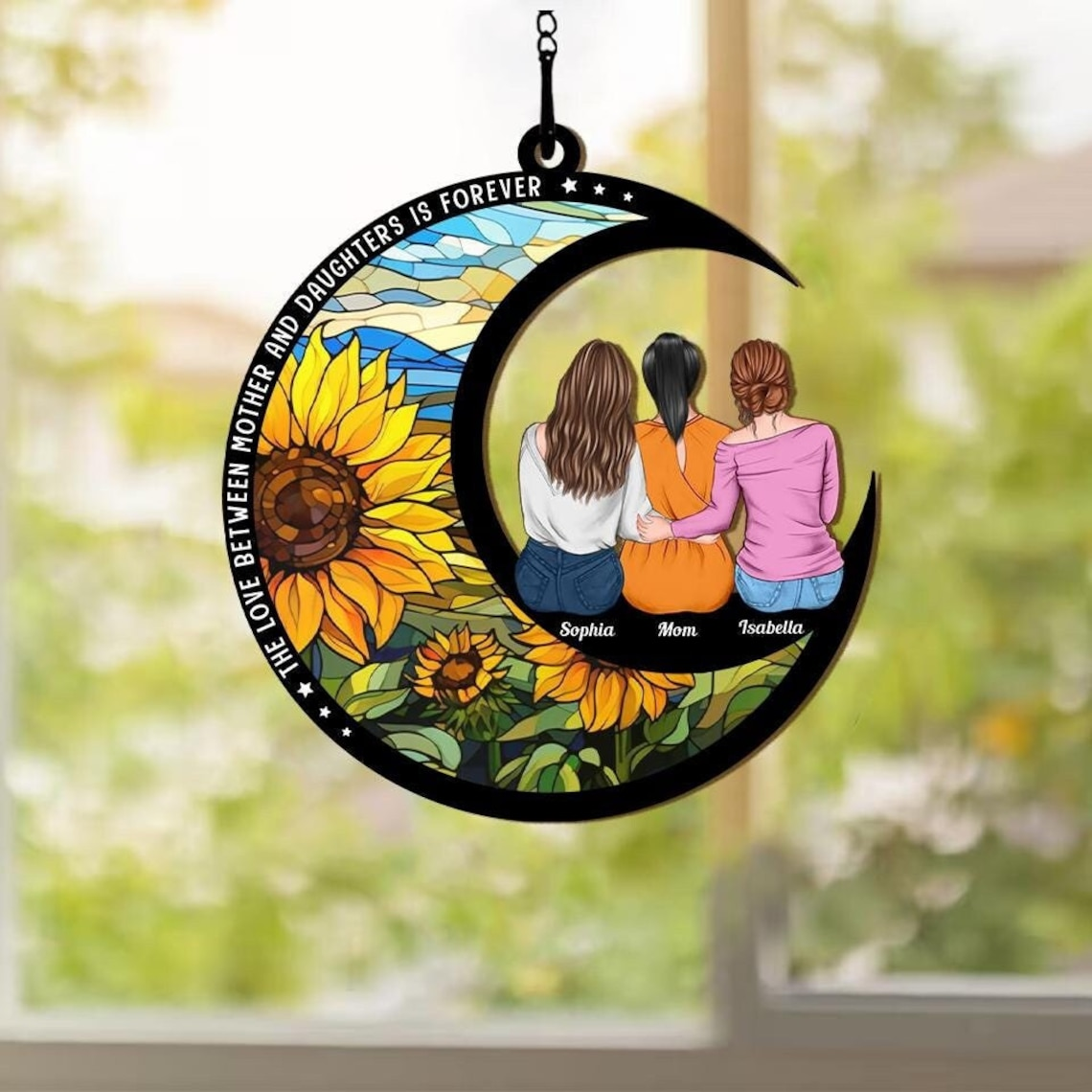 Personalized Mom & Daughter On The Moon Window Hanging Suncatcher, Mother Daughter Gifts, Gifts For Mom, Mom Birthday Gift, Gift For Grandma