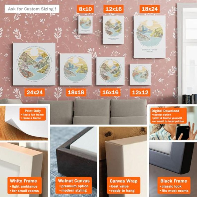 Personalized Map Art! Custom Gift for Mom or Dad. Decor customized print housewarming christmas birthday wife journey circle last