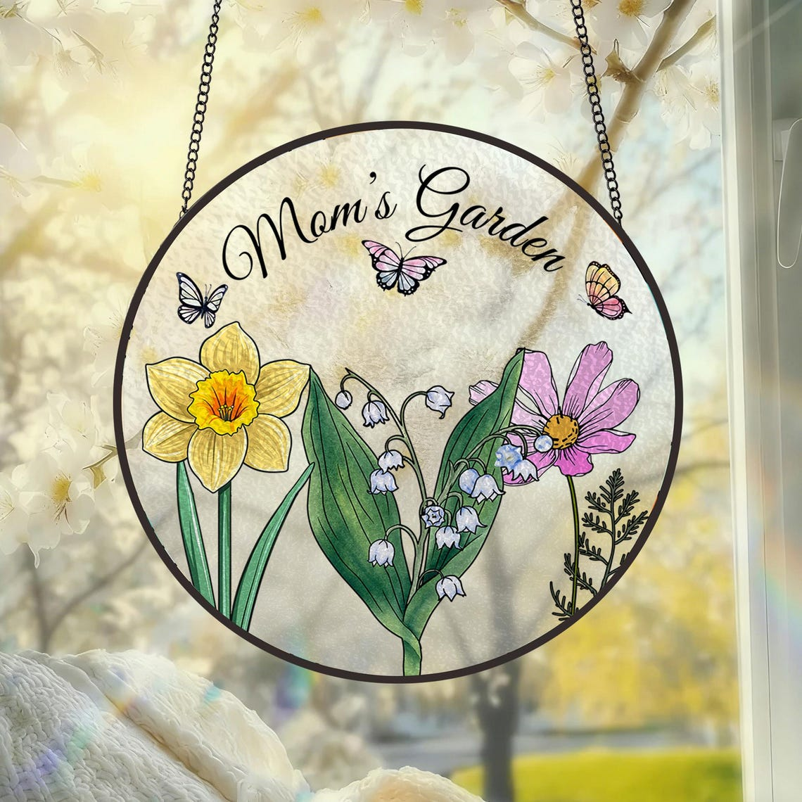 Custom Family Birth Flowers Glass Suncatcher, Mother's Day Gift, Grandma's Garden Decor, Flower Glass Art, Botanical Art, Nana's Blessings