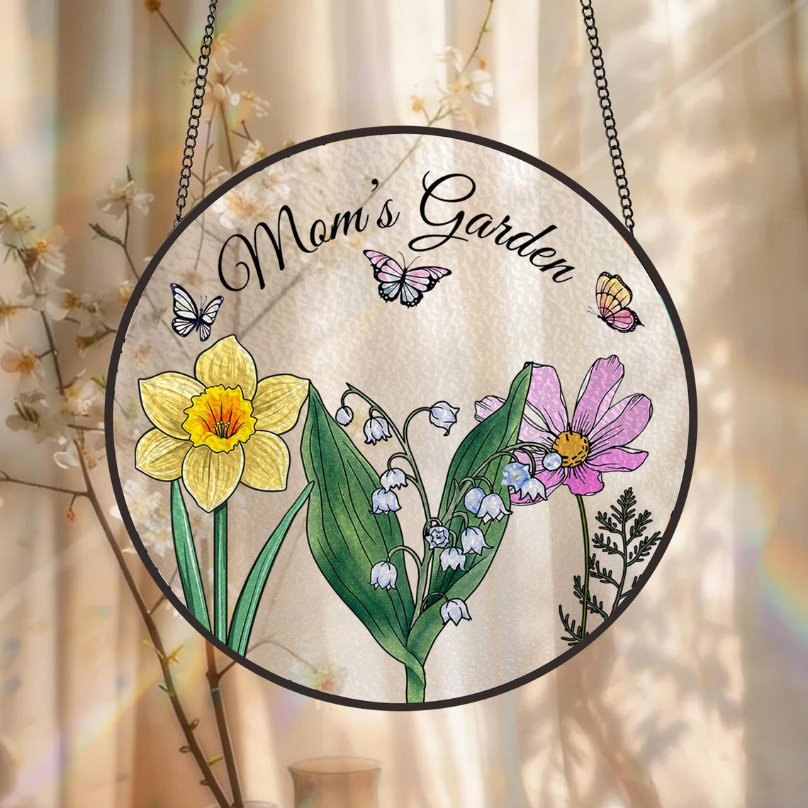 Custom Family Birth Flowers Glass Suncatcher, Mother's Day Gift, Grandma's Garden Decor, Flower Glass Art, Botanical Art, Nana's Blessings