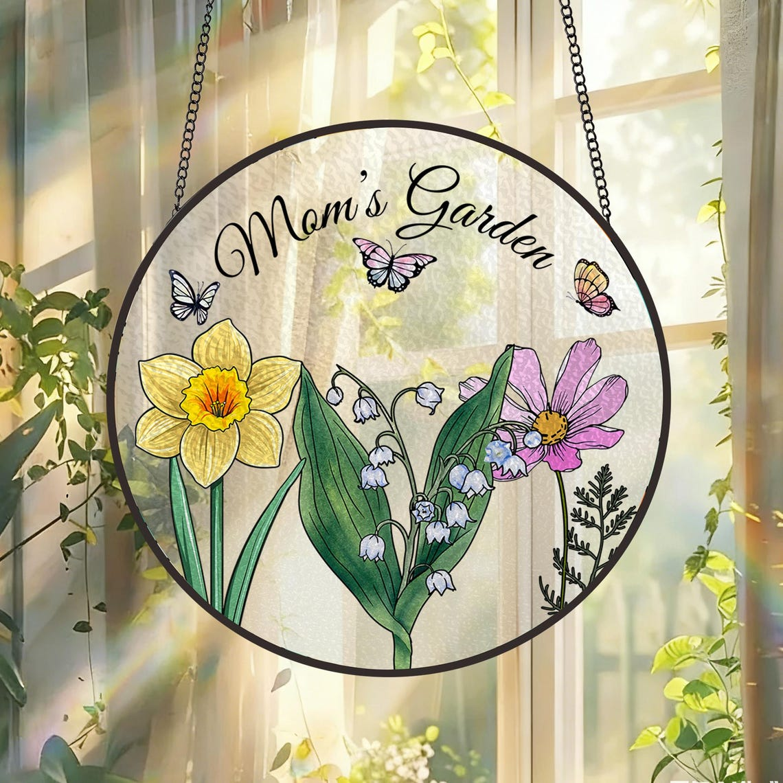 Custom Family Birth Flowers Glass Suncatcher, Mother's Day Gift, Grandma's Garden Decor, Flower Glass Art, Botanical Art, Nana's Blessings