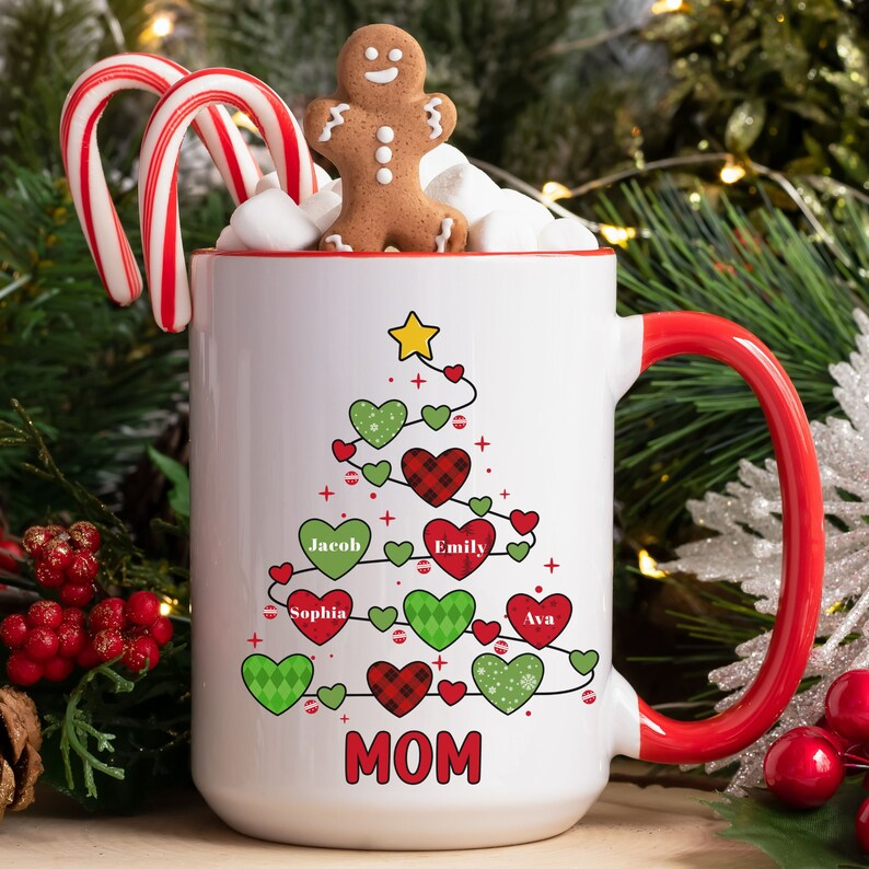 Personalized Christmas Mug for Mom Grandma – Custom Names Coffee Mug, Grammy Gift, Family Coffee Lover Present