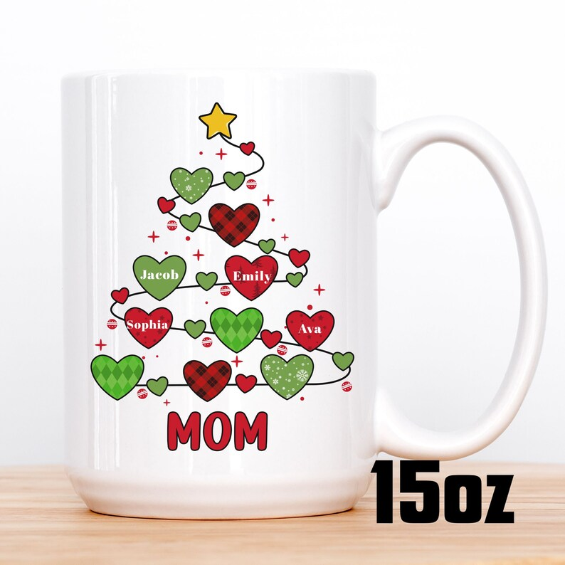 Personalized Christmas Mug for Mom Grandma – Custom Names Coffee Mug, Grammy Gift, Family Coffee Lover Present