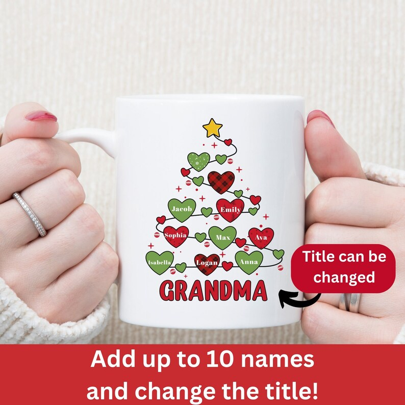 Personalized Christmas Mug for Mom Grandma – Custom Names Coffee Mug, Grammy Gift, Family Coffee Lover Present