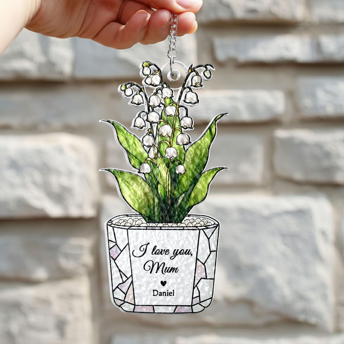 Personalized Stained Glass Birth Month Flower Suncatcher: Custom Flower Pot Window Hanging Gift for Mom, Mothers Day Gift from Daughter Son