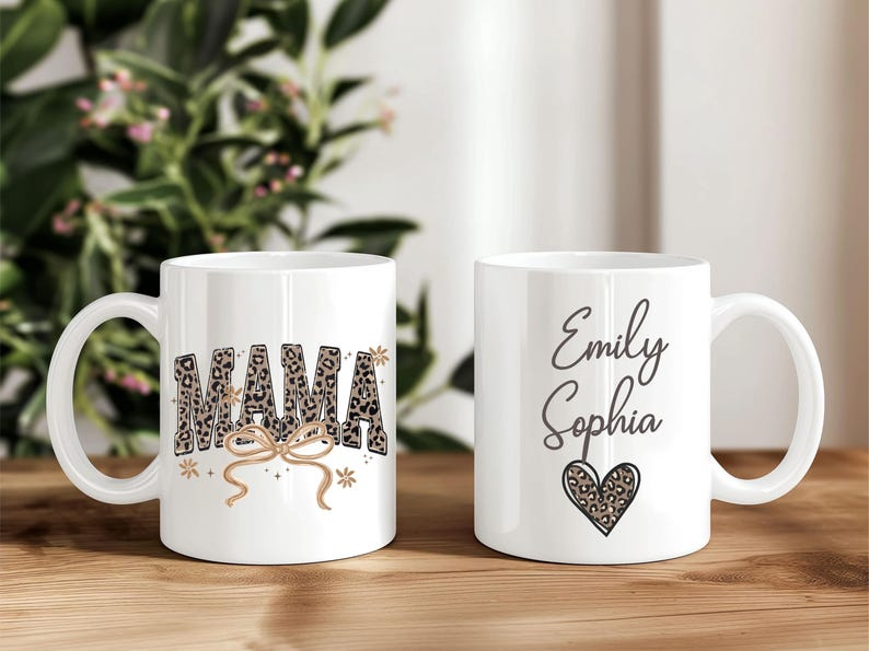 Personalized Mama Mug with Kids’ Names – Leopard Print Custom Gift for Mom