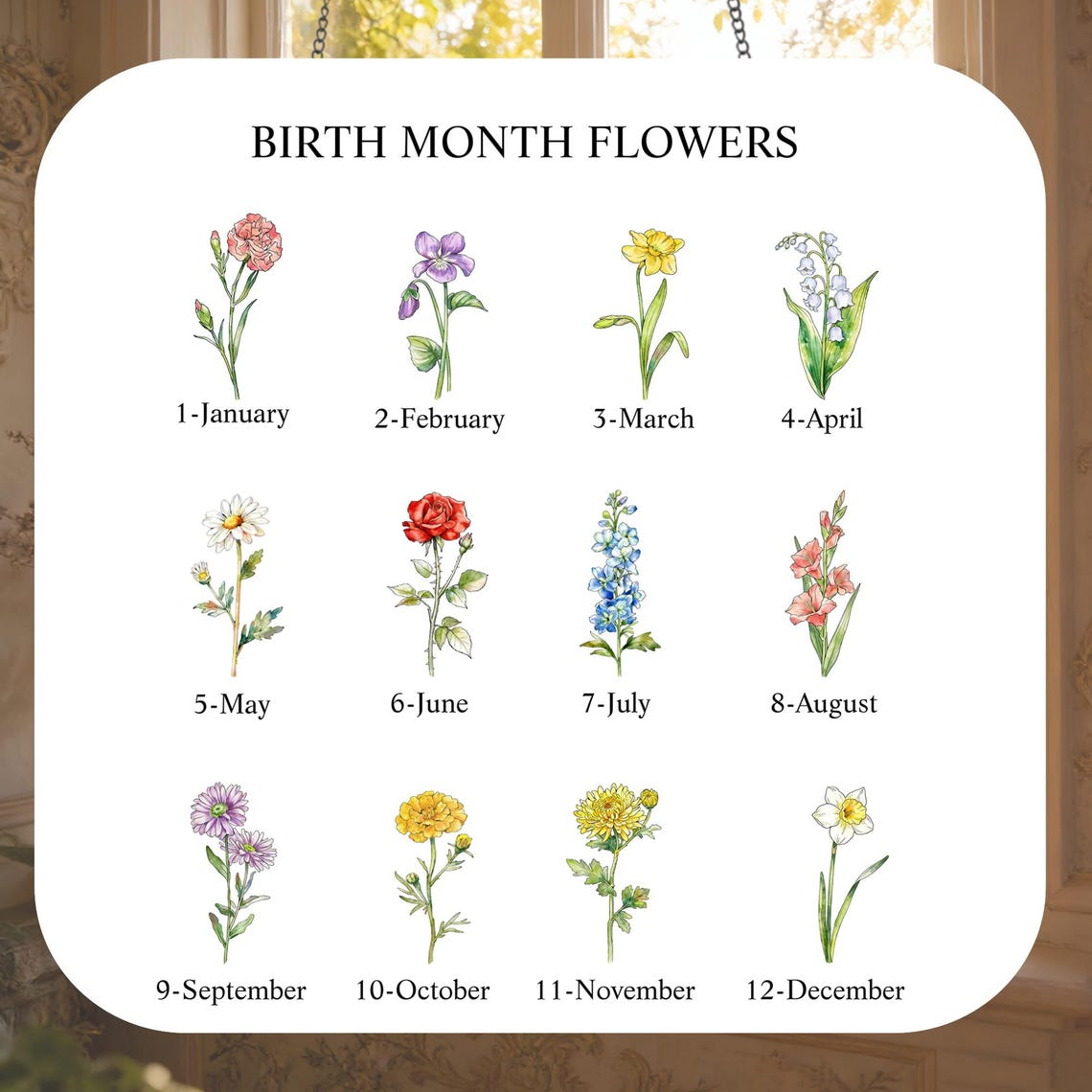 Birth Flower Grandma's Garden Personalized Stained Glass Window Hanging Suncatcher, Mother's Day Gift 2026, Gift For Mom, Gift For Grandma