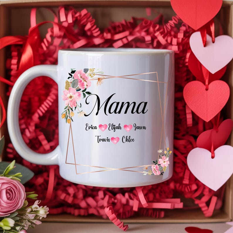 Custom Mama Mug with Kids Names – “My Bosses Call Me Mama” Floral Gift for Mom