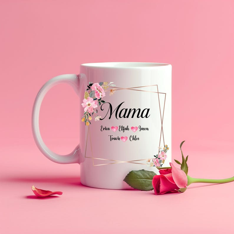 Custom Mama Mug with Kids Names – “My Bosses Call Me Mama” Floral Gift for Mom