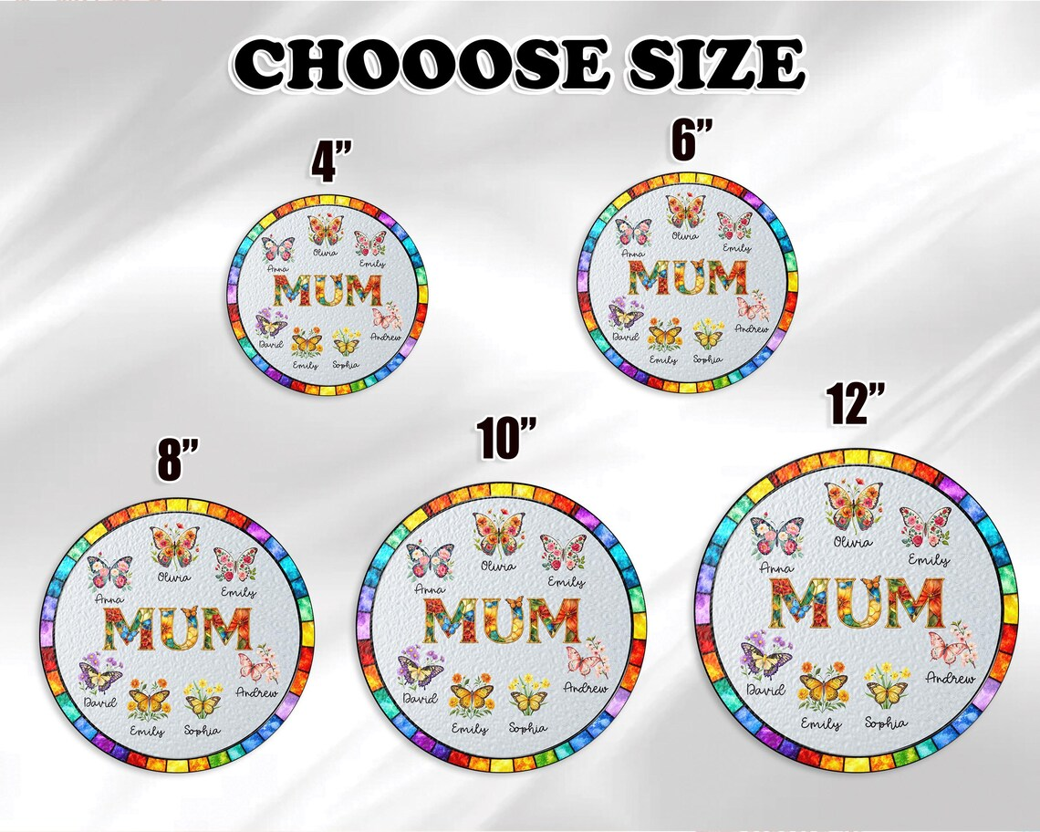 Personalized Mom Glass Suncatcher, Mother's Day Gift for Grandma Nini Mum Nan, Custom Butterfly & Birth Month Flower with Grandkids’ Names