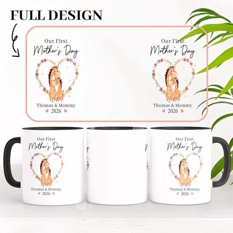 Personalized First Mothers Day Mug, Baby Giraffe Mommy And Me, Gift For New Mom