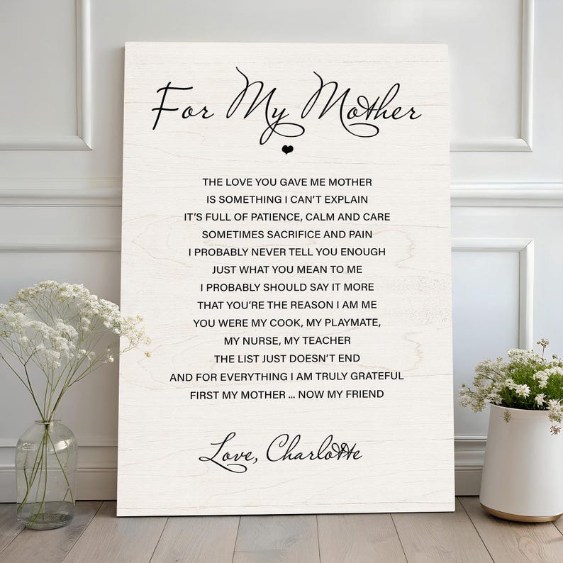 For My Mother Canvas Sign, Mother Gift from Daughter, Mom Birthday Gift, Mother of the Bride Gift, Mother’s Day Wall Art