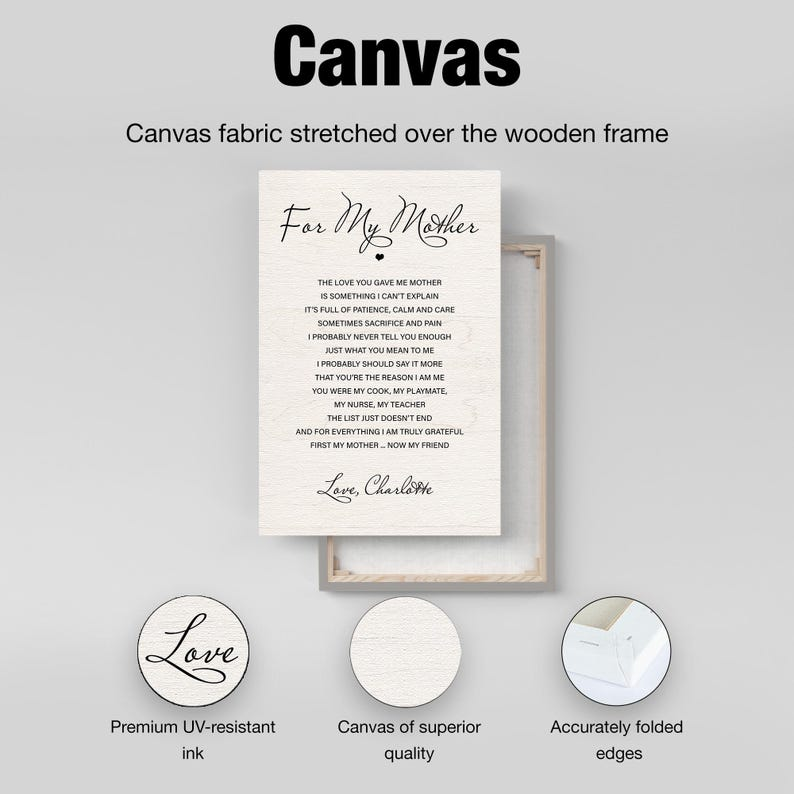 For My Mother Canvas Sign, Mother Gift from Daughter, Mom Birthday Gift, Mother of the Bride Gift, Mother’s Day Wall Art