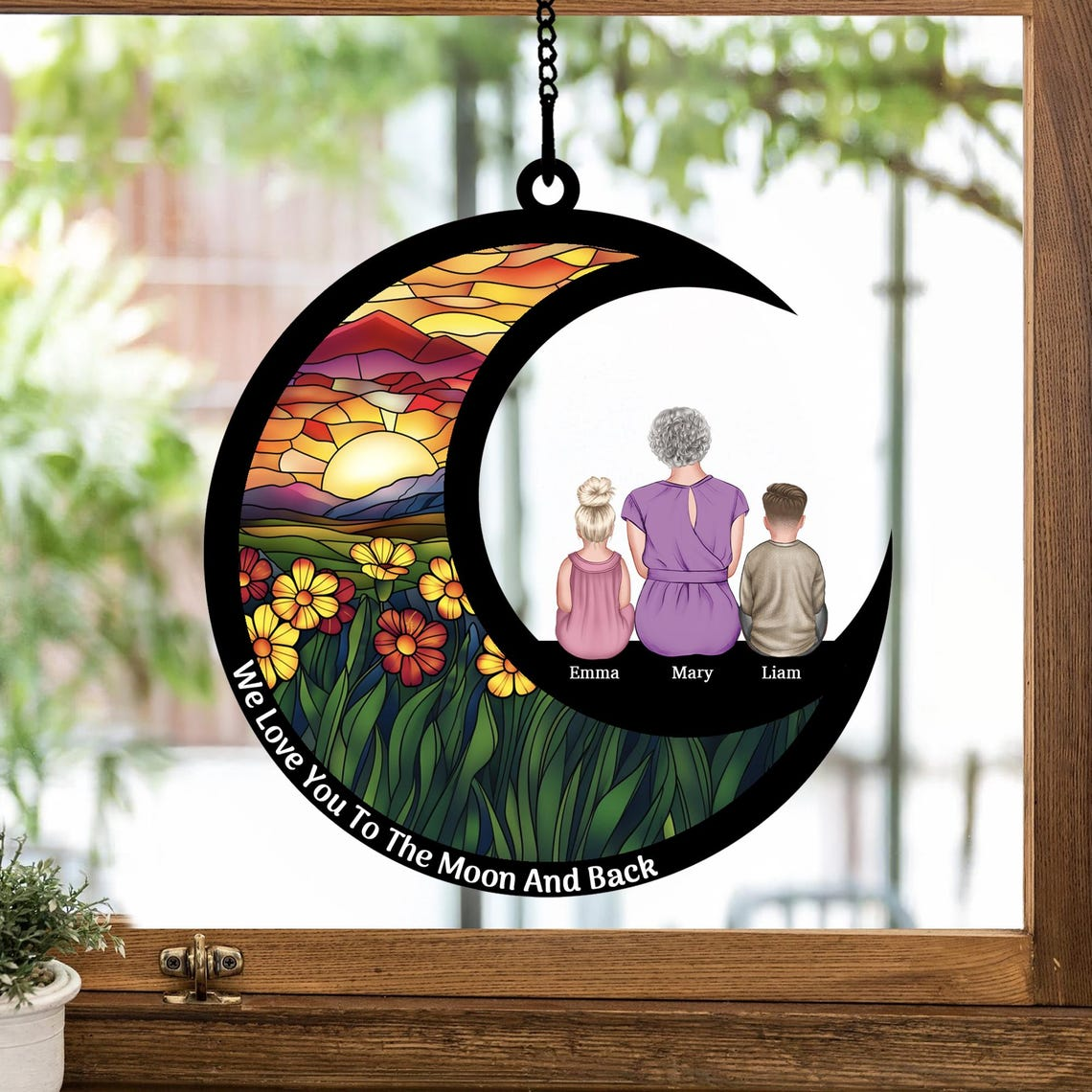 Personalized Grandma And Grandkids Suncatcher Ornament, Mother's Day Gifts For Grandma, Nana Suncatcher, Custom Grandma's Gift, Window Decor