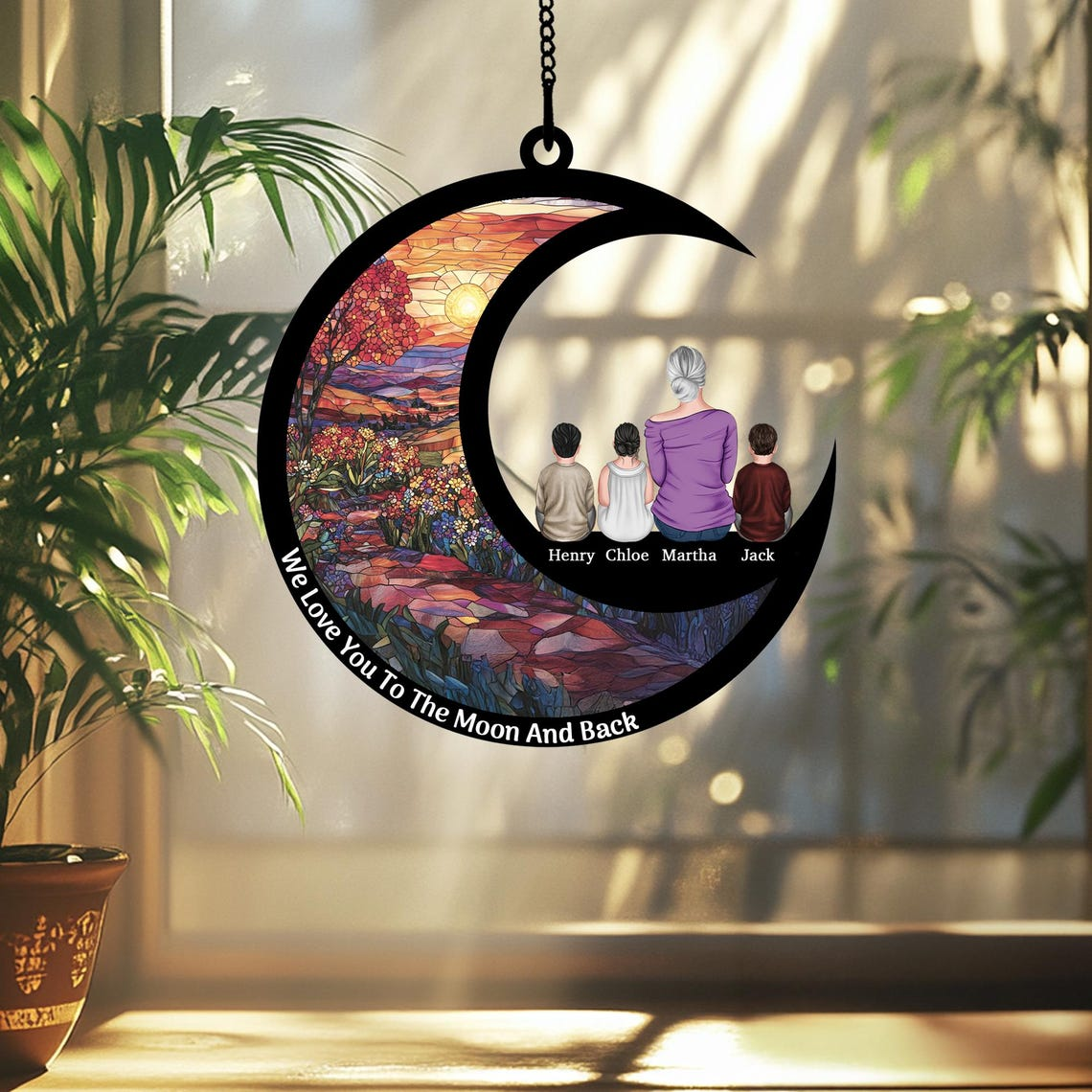 Personalized Grandma And Grandkids Suncatcher Ornament, Mother's Day Gifts For Grandma, Nana Suncatcher, Custom Grandma's Gift, Window Decor