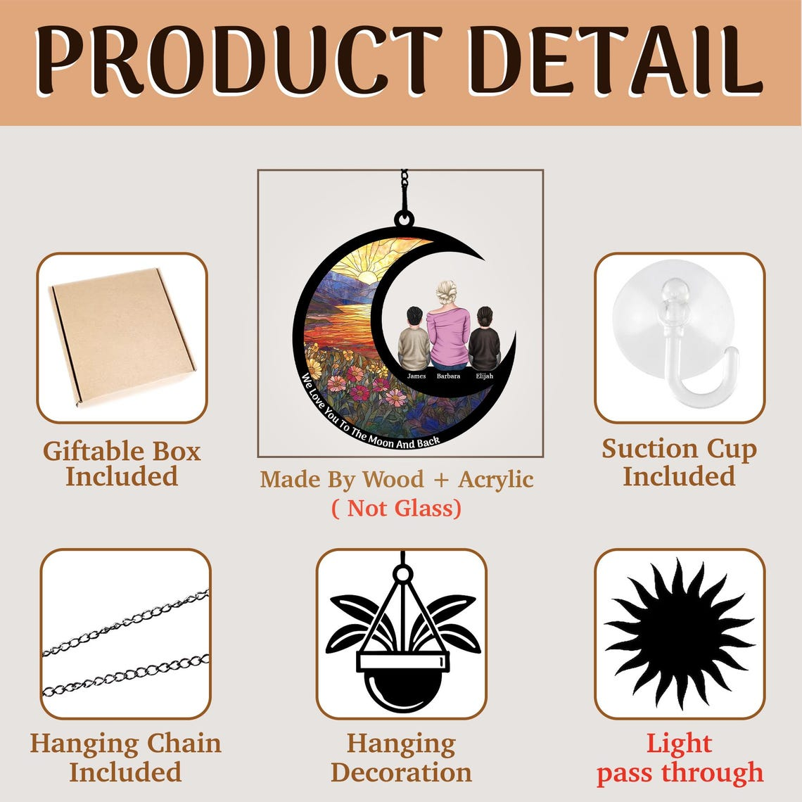 Personalized Grandma And Grandkids Suncatcher Ornament, Mother's Day Gifts For Grandma, Nana Suncatcher, Custom Grandma's Gift, Window Decor