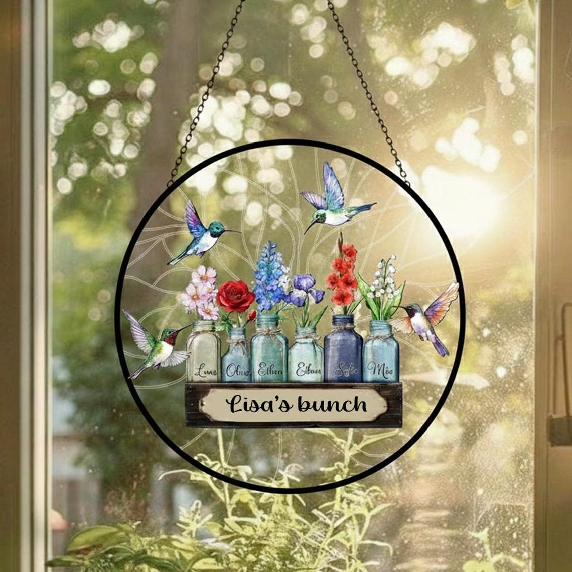 Personalized Mother's Day Suncatcher, Custom Birth Flower Mason Jar Window Hanging