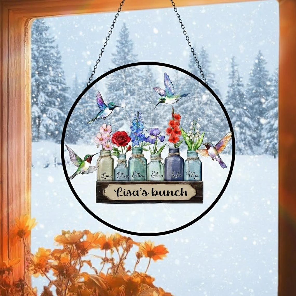 Personalized Mother's Day Suncatcher, Custom Birth Flower Mason Jar Window Hanging