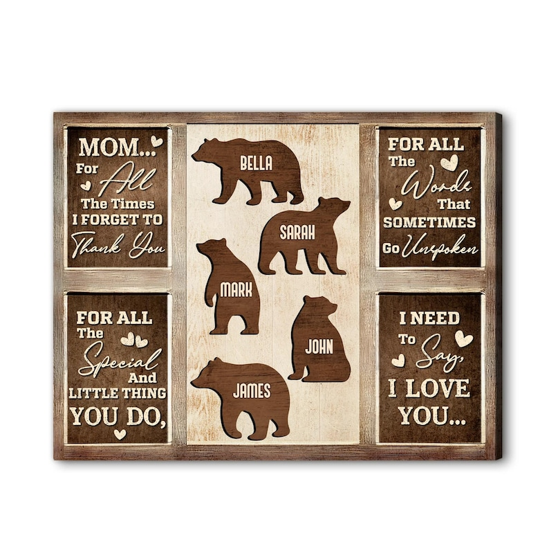 Personalized Gift for Mother’s Day Mom Bear Family Custom Names Canvas Wall Art | Gift For Mom | Mothers Day Gift | Wall Decor | Art Print