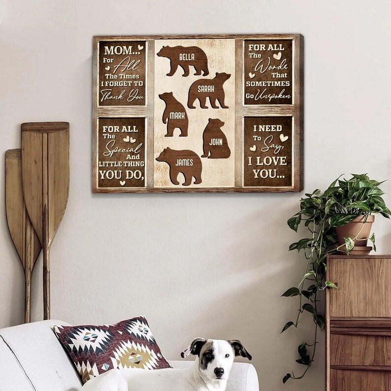 Personalized Gift for Mother’s Day Mom Bear Family Custom Names Canvas Wall Art | Gift For Mom | Mothers Day Gift | Wall Decor | Art Print