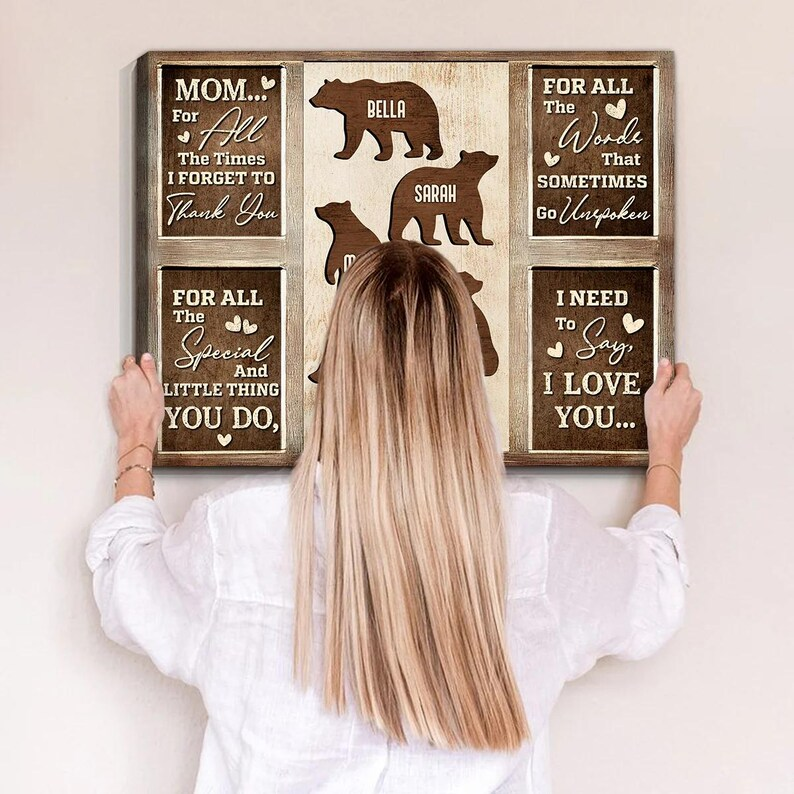 Personalized Gift for Mother’s Day Mom Bear Family Custom Names Canvas Wall Art | Gift For Mom | Mothers Day Gift | Wall Decor | Art Print