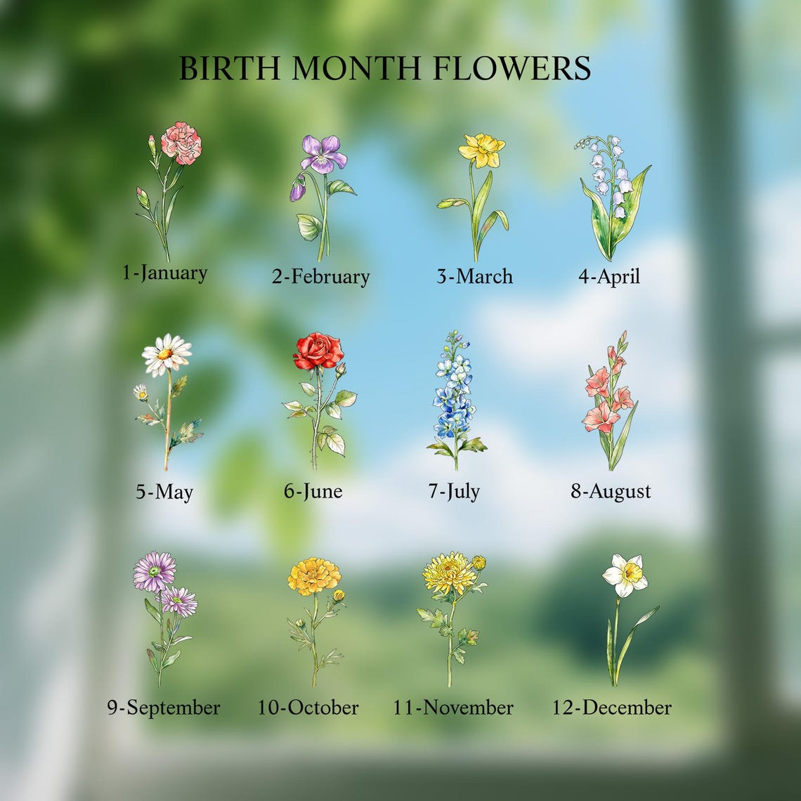 Personalized Birth Flower Garden Suncatcher,Custom Stained Glass Window Hanging,Gift for Mom&Grandma,Mom Birthday,Mother's Day Presents