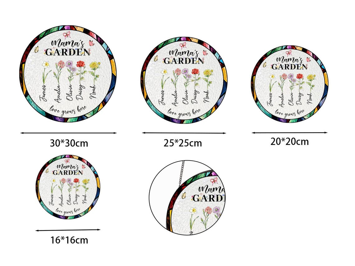 Personalized Birth Flower Garden Suncatcher,Custom Stained Glass Window Hanging,Gift for Mom&Grandma,Mom Birthday,Mother's Day Presents