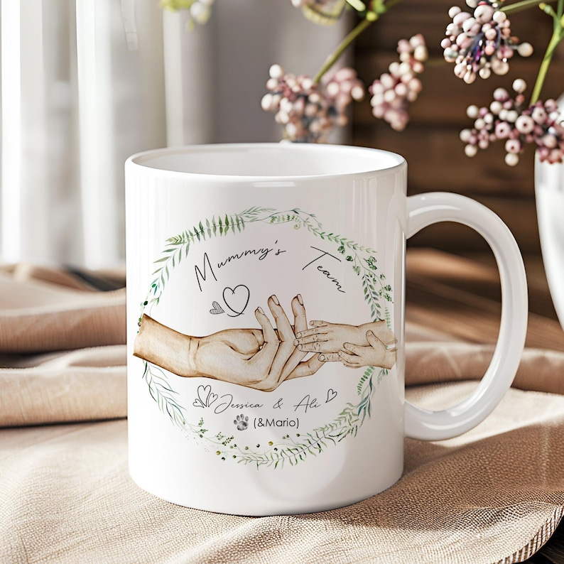 Personalized Mummy Mug with Kids Names – Cute “Mom Team” Gift for Mother’s Day or Birthday