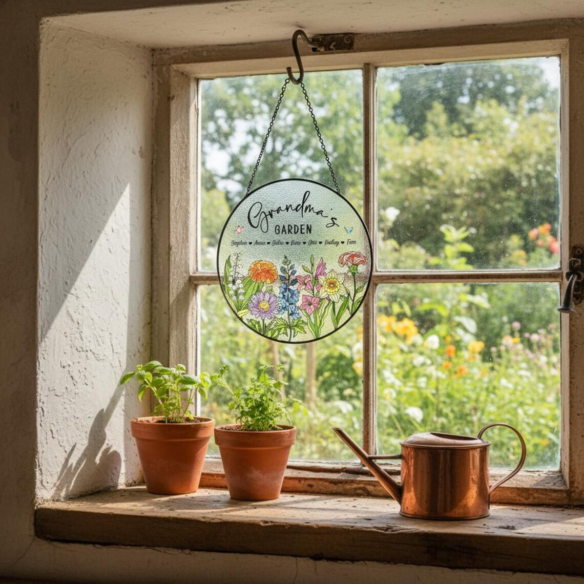 Personalized Birth Flowers Glass Art Suncatcher – Grandma's Garden Gift, Mother's Day Gift, Grandma Gift From Grandkids, Wall Window Decor
