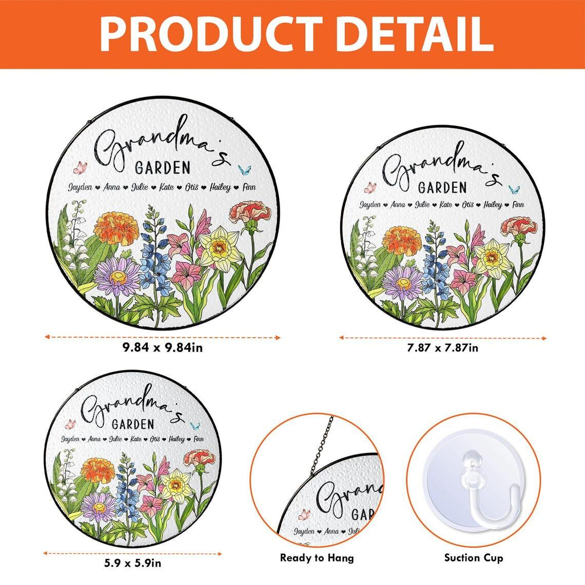 Personalized Birth Flowers Glass Art Suncatcher – Grandma's Garden Gift, Mother's Day Gift, Grandma Gift From Grandkids, Wall Window Decor