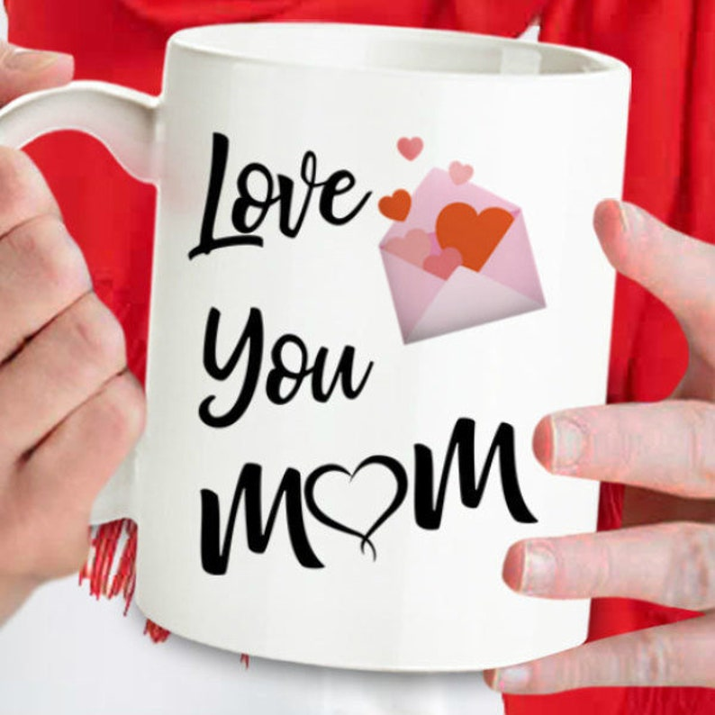 Personalized “Love You Mom” Mug with Hearts – Best Birthday Gift from Son or Daughter