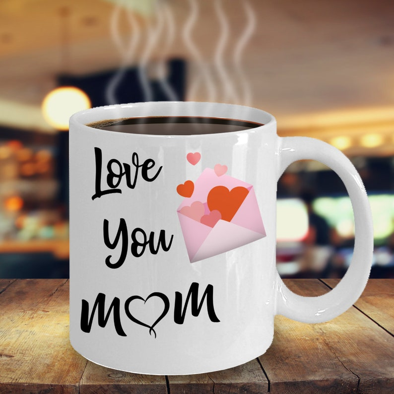 Personalized “Love You Mom” Mug with Hearts – Best Birthday Gift from Son or Daughter