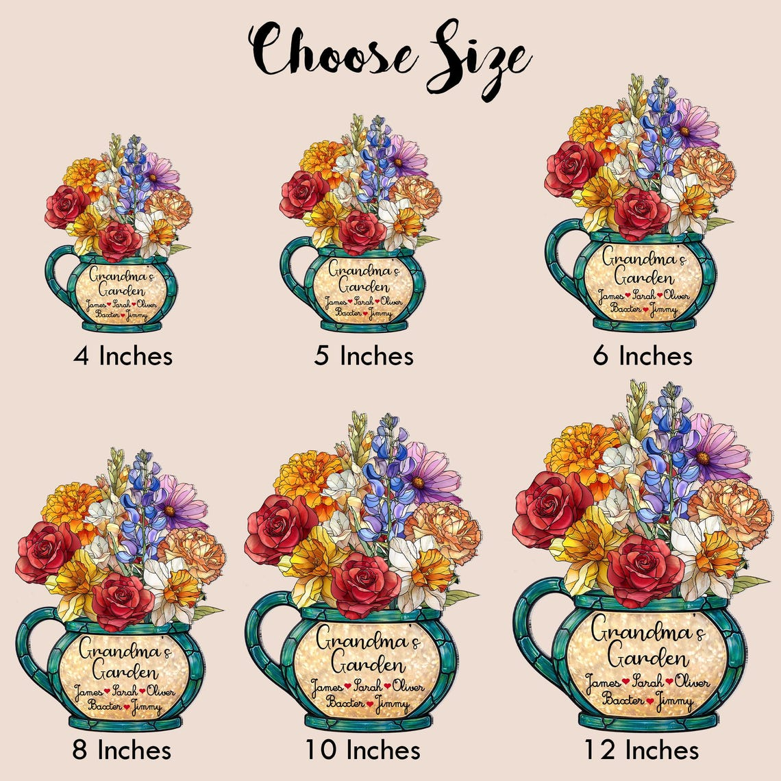 Personalized Birth Month Flower Suncatcher, Grandma's Garden Stained Glass Acrylic Window Hanging, Mother's Day Gift, Grandma Gift, Mom Gift