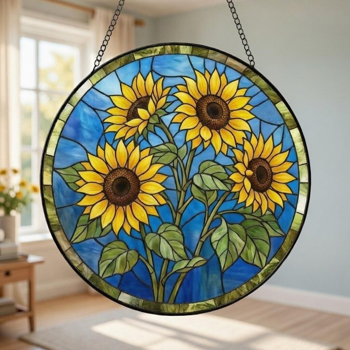 Sunflower Stained Glass Suncatcher, Handcrafted Sunflower Window Hanging, Gift for Flower Lovers, Mother's Day Gift