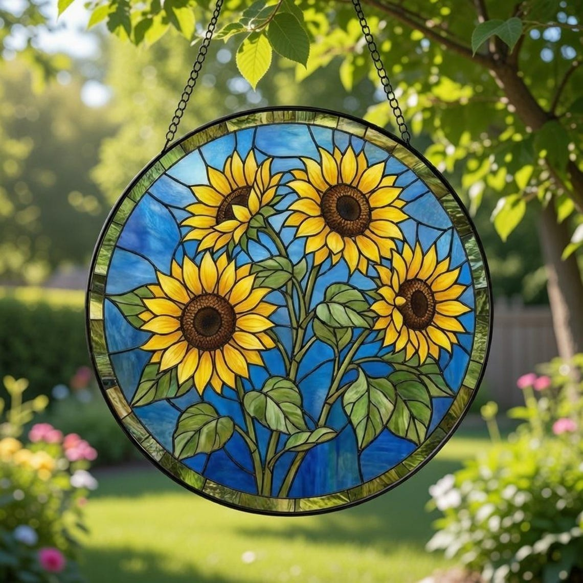Sunflower Stained Glass Suncatcher, Handcrafted Sunflower Window Hanging, Gift for Flower Lovers, Mother's Day Gift