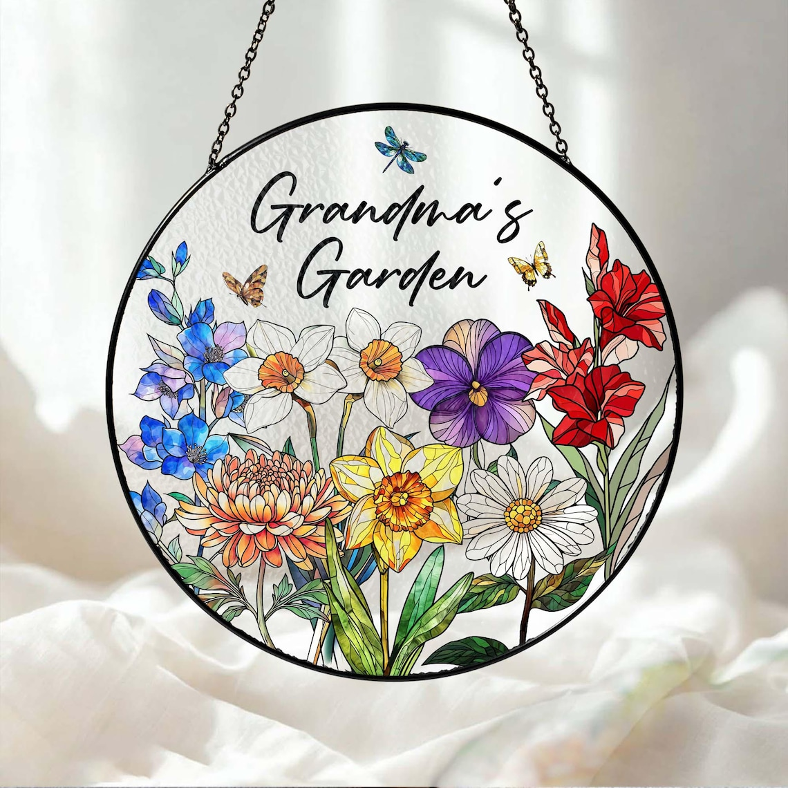 Personalized Grandma's Garden Birth Month Flower Stained Glass ...