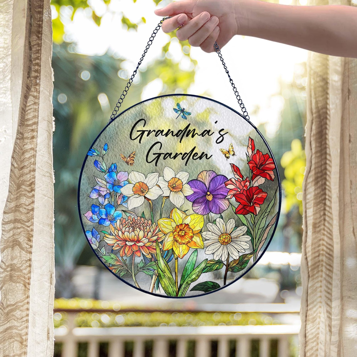 Personalized Grandma's Garden Birth Month Flower Stained Glass ...