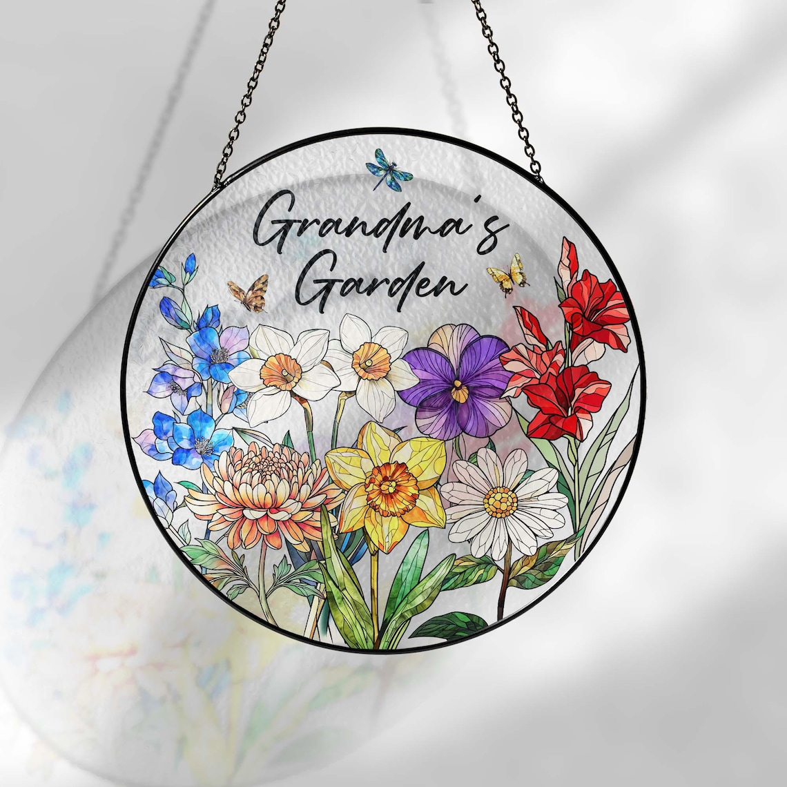 Personalized Grandma's Garden Birth Month Flower Stained Glass ...