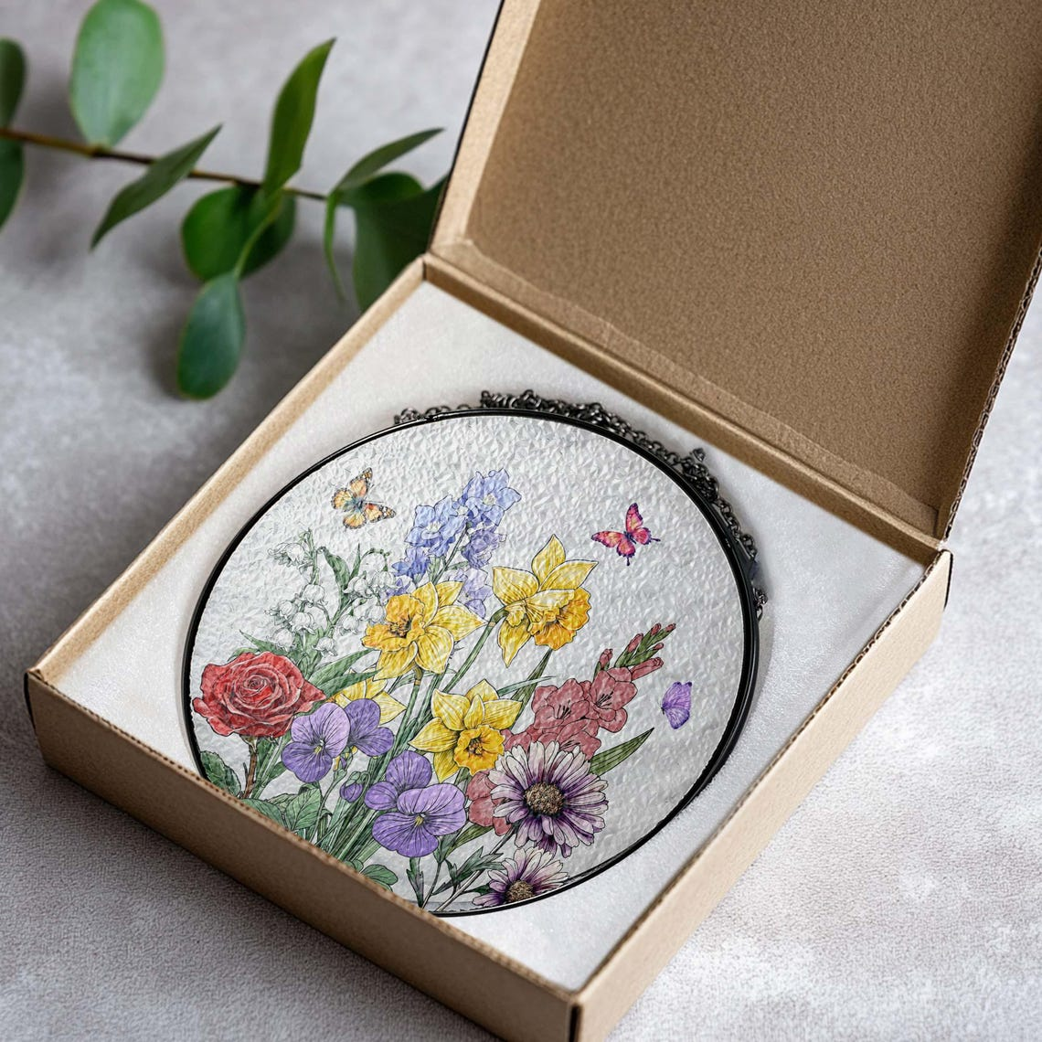 Custom Family Birth Flowers Glass Suncatcher, Custom Mom's Garden Gift,Flower Glass Art,Birth Flower Gift For Nana,Mother's Day Gift For Mom