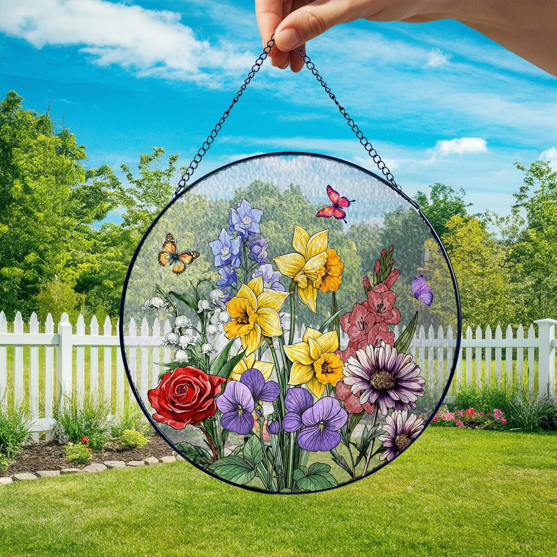 Custom Family Birth Flowers Glass Suncatcher, Custom Mom's Garden Gift,Flower Glass Art,Birth Flower Gift For Nana,Mother's Day Gift For Mom