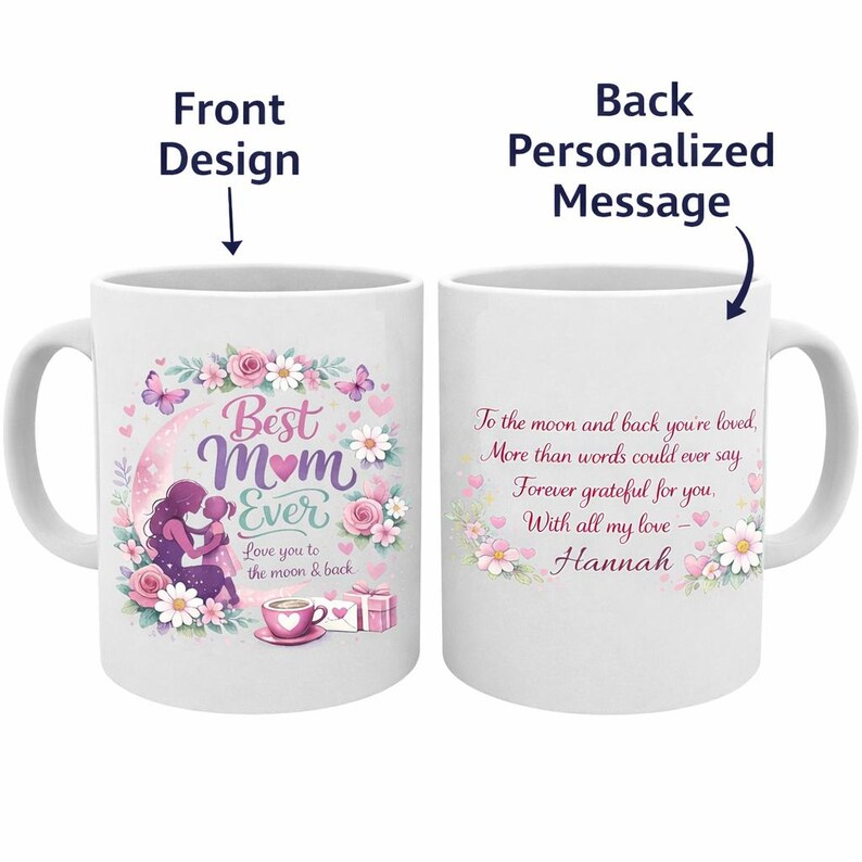 Personalized Floral Heart Mug – Mom Ever Mothe's day Gift