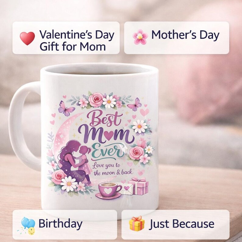 Personalized Floral Heart Mug – Mom Ever Mothe's day Gift