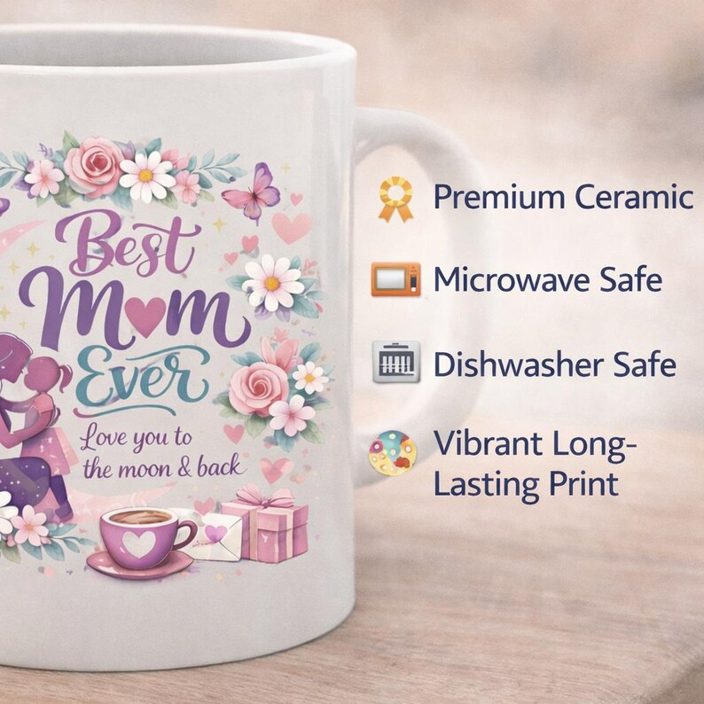 Personalized Floral Heart Mug – Mom Ever Mothe's day Gift
